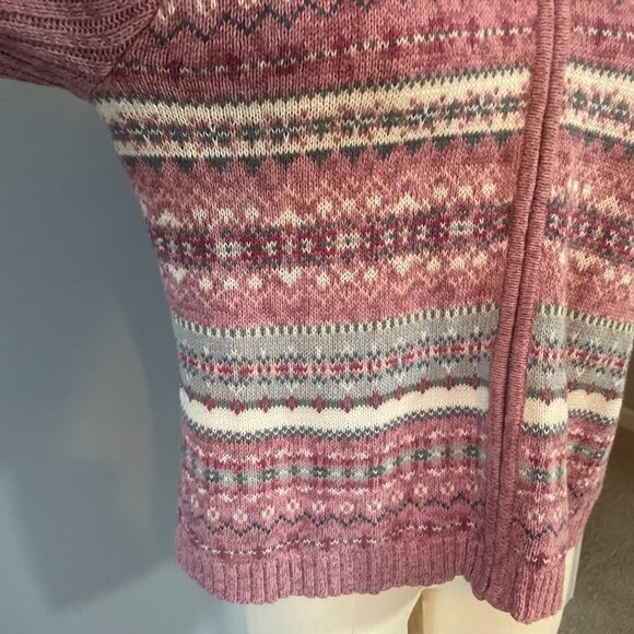 Vintage 90s Fair Isle Nordic Zip Up Cotton & Ramie Knit Cardigan - Picture 3 of 10